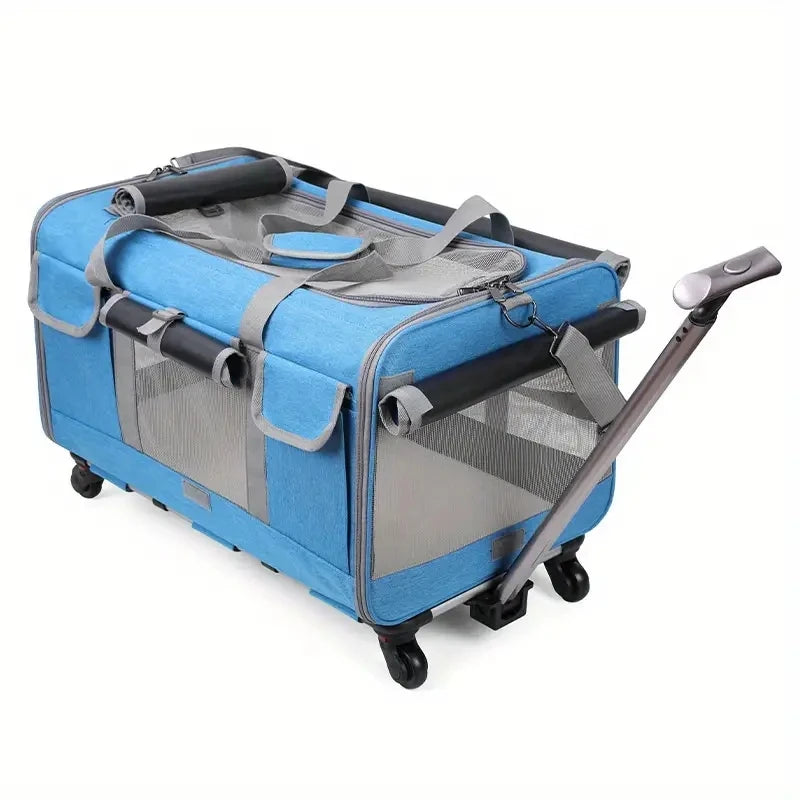 Extra Large Foldable Pet Trolley Case – Detachable Dog & Cat Travel Carrier Bag with Wheels