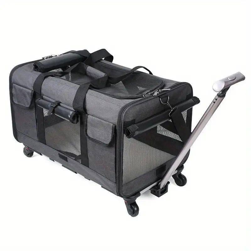 Extra Large Foldable Pet Trolley Case – Detachable Dog & Cat Travel Carrier Bag with Wheels
