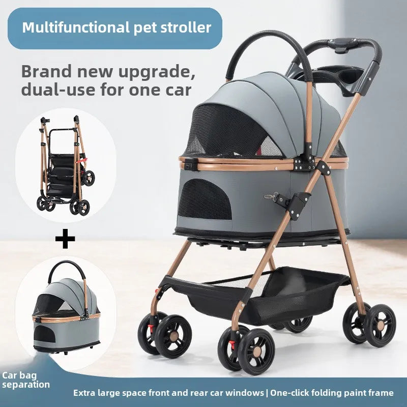 3-in-1 Folding Pet Stroller – Detachable Carrier & Travel Crate for Small & Medium Dogs, Cats (Up to 30 lbs)