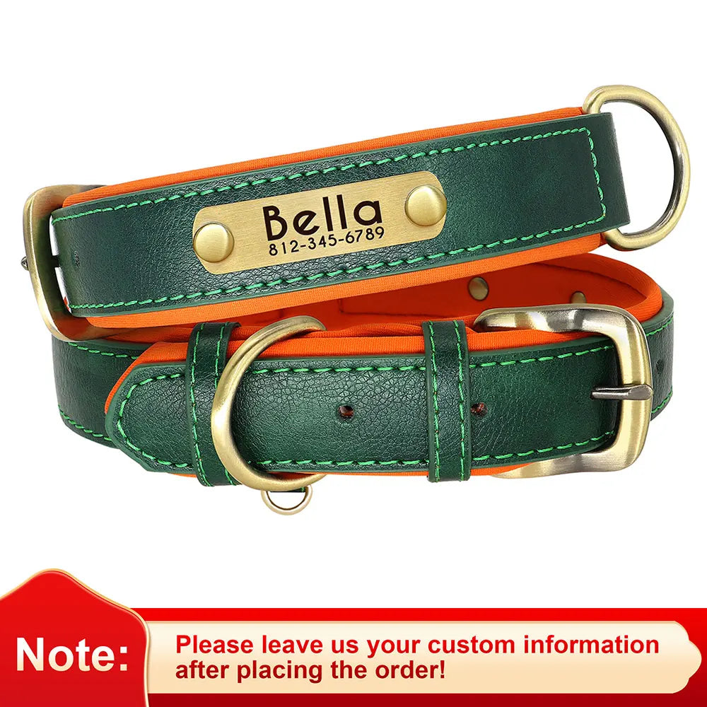 Customized PU Leather Dog Collar – Soft Padded Adjustable Collar with Free Nameplate Engraving for Small, Medium & Large Dogs