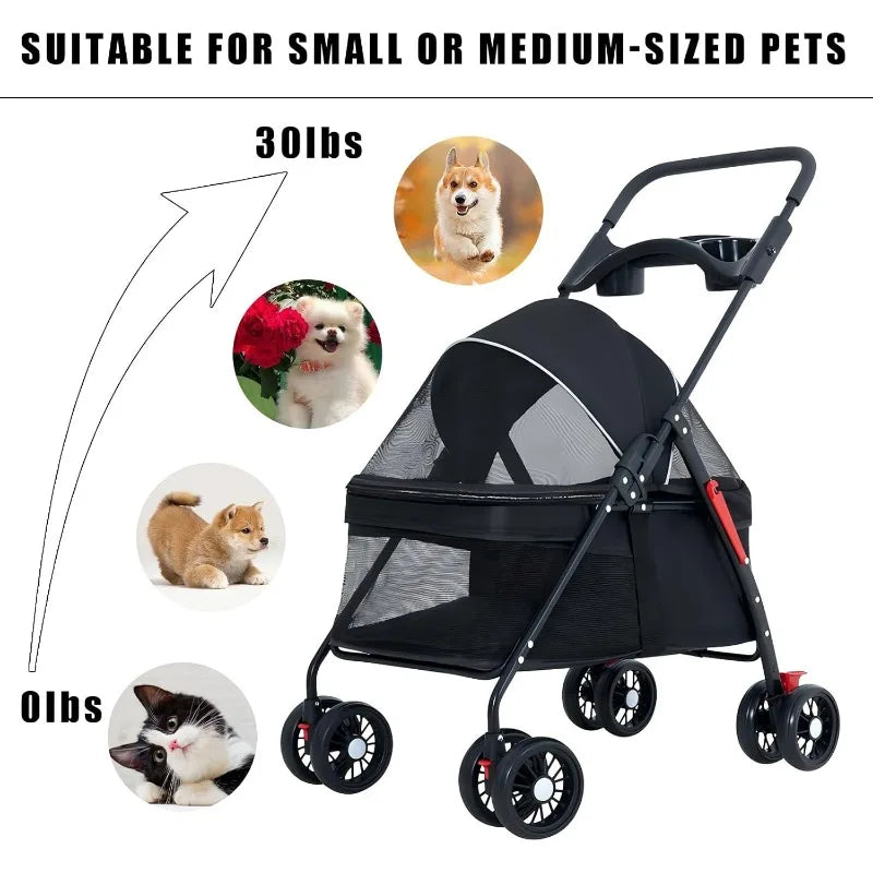 Lightweight Foldable Pet Stroller – Portable Dog & Cat Carrier for Outdoor Travel