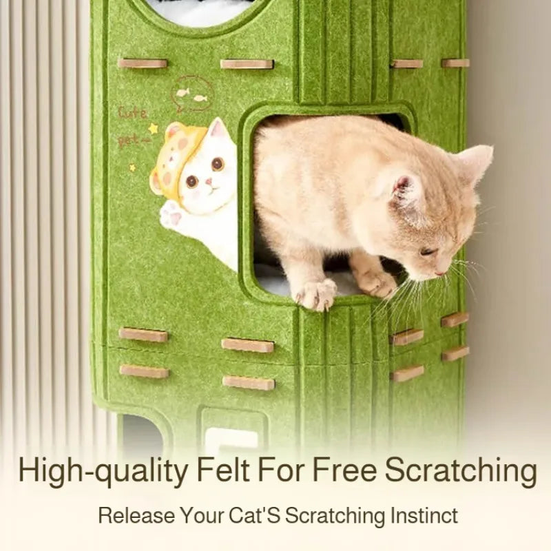 Eelhoe multi-layer indoor cat house with scratching board and enclosed nest