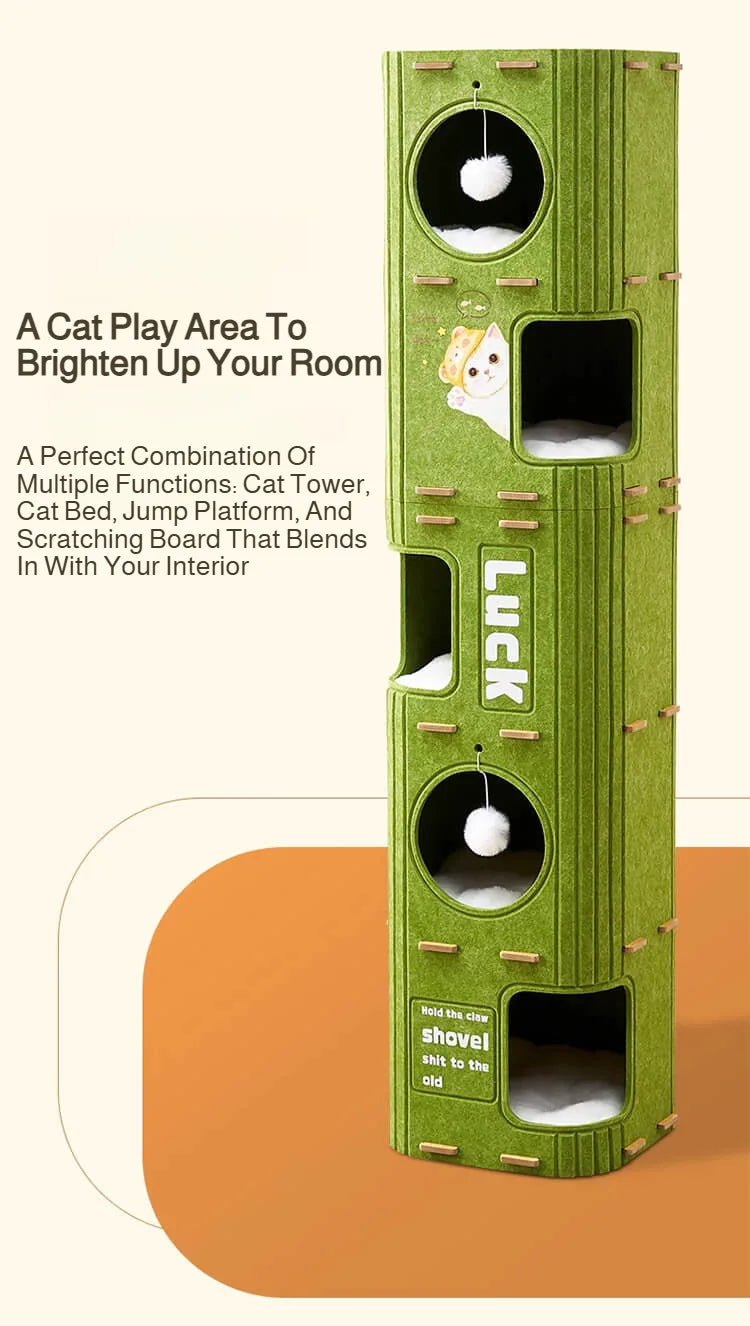 Eelhoe multi-layer indoor cat house with scratching board and enclosed nest