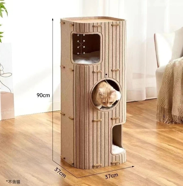 Eelhoe multi-layer indoor cat house with scratching board and enclosed nest