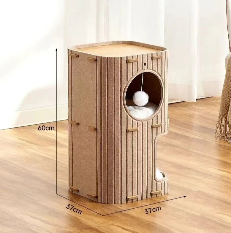 Eelhoe multi-layer indoor cat house with scratching board and enclosed nest