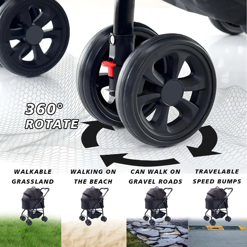 Lightweight Foldable Pet Stroller – Portable Dog & Cat Carrier for Outdoor Travel