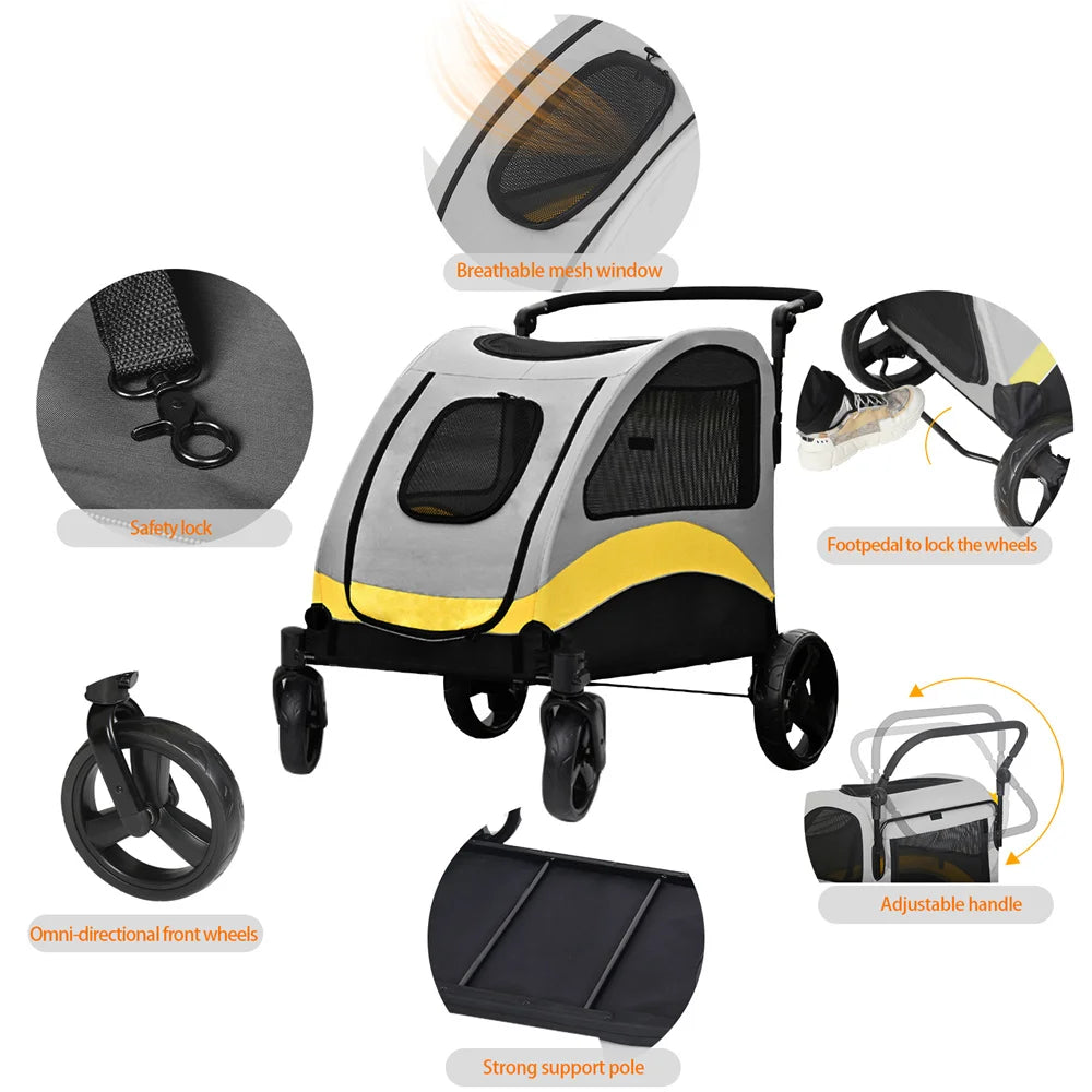 Premium 4-Wheel Dog Stroller – Foldable Pet Jogger Wagon for Small, Medium & Large Dogs