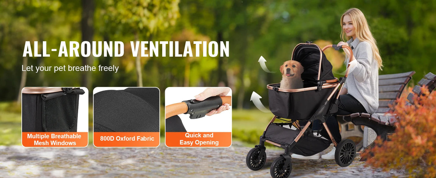 SucceBuy Foldable Pet Stroller – Detachable Carrier for Small & Medium Dogs up to 30kg