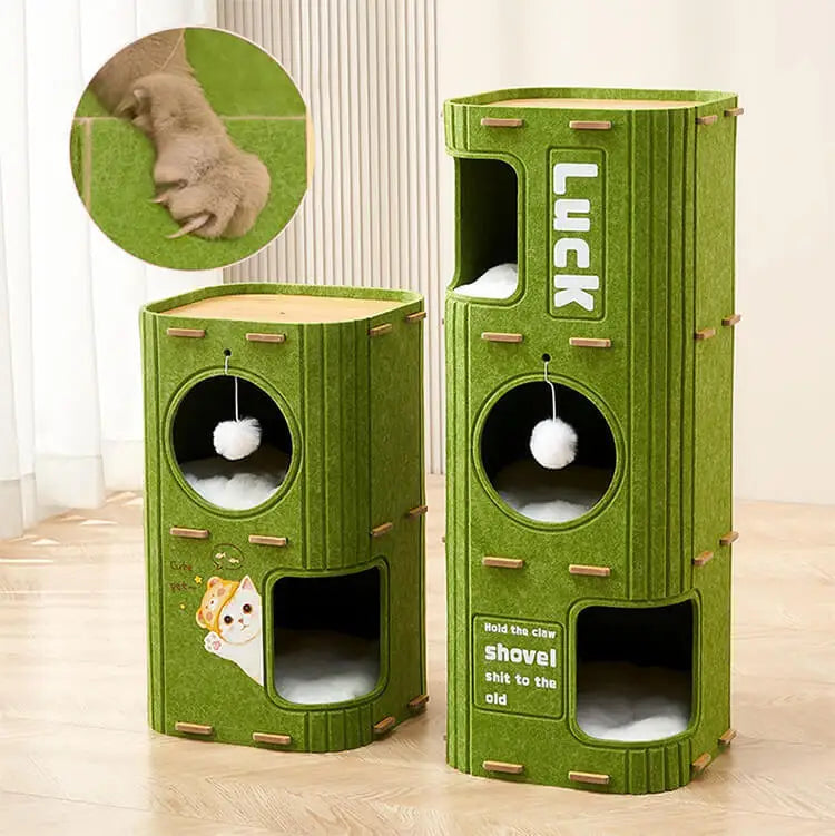 Eelhoe multi-layer indoor cat house with scratching board and enclosed nest