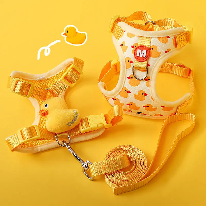 Cartoon Duck Pet Harness and Leash Set – Adjustable Puppy & Cat Vest for Small Dogs