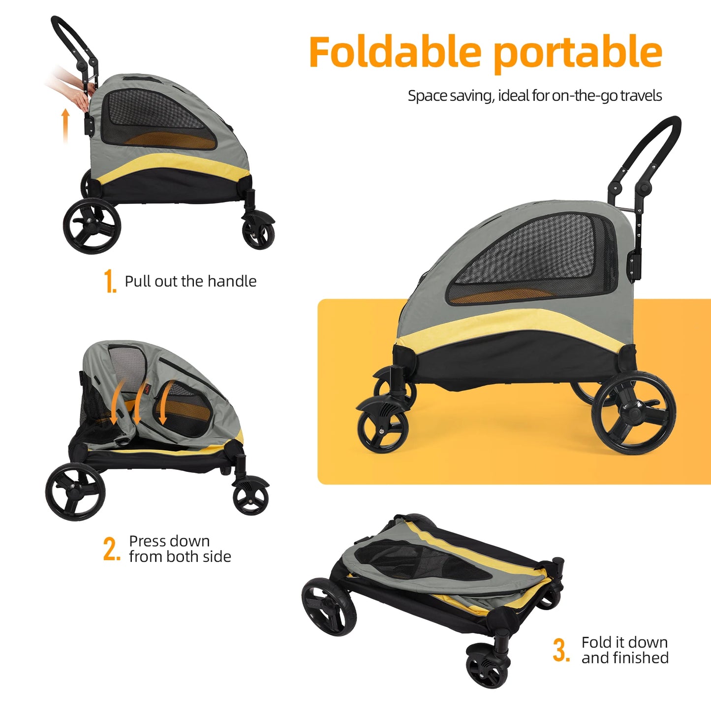Dog Stroller – Ultra-Large 4-Wheel Foldable Pet Jogger Wagon for Travel & Outdoor Use (Up to 55kg)