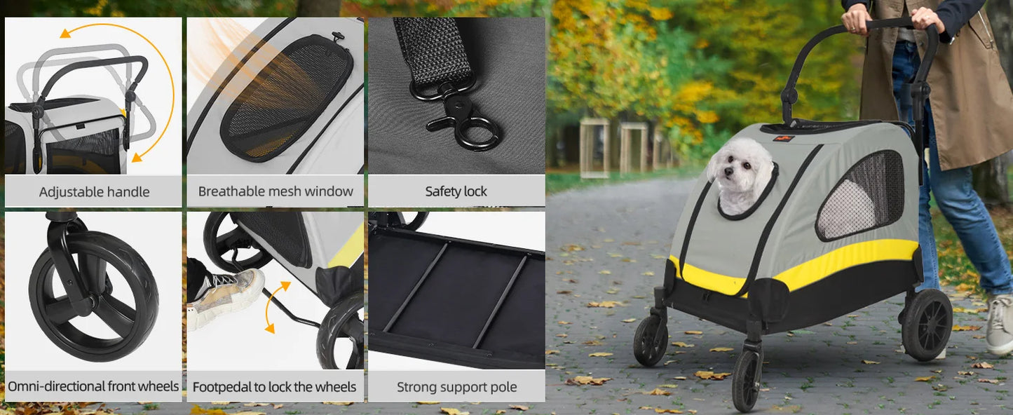 Premium 4-Wheel Dog Stroller – Foldable Pet Jogger Wagon for Small, Medium & Large Dogs