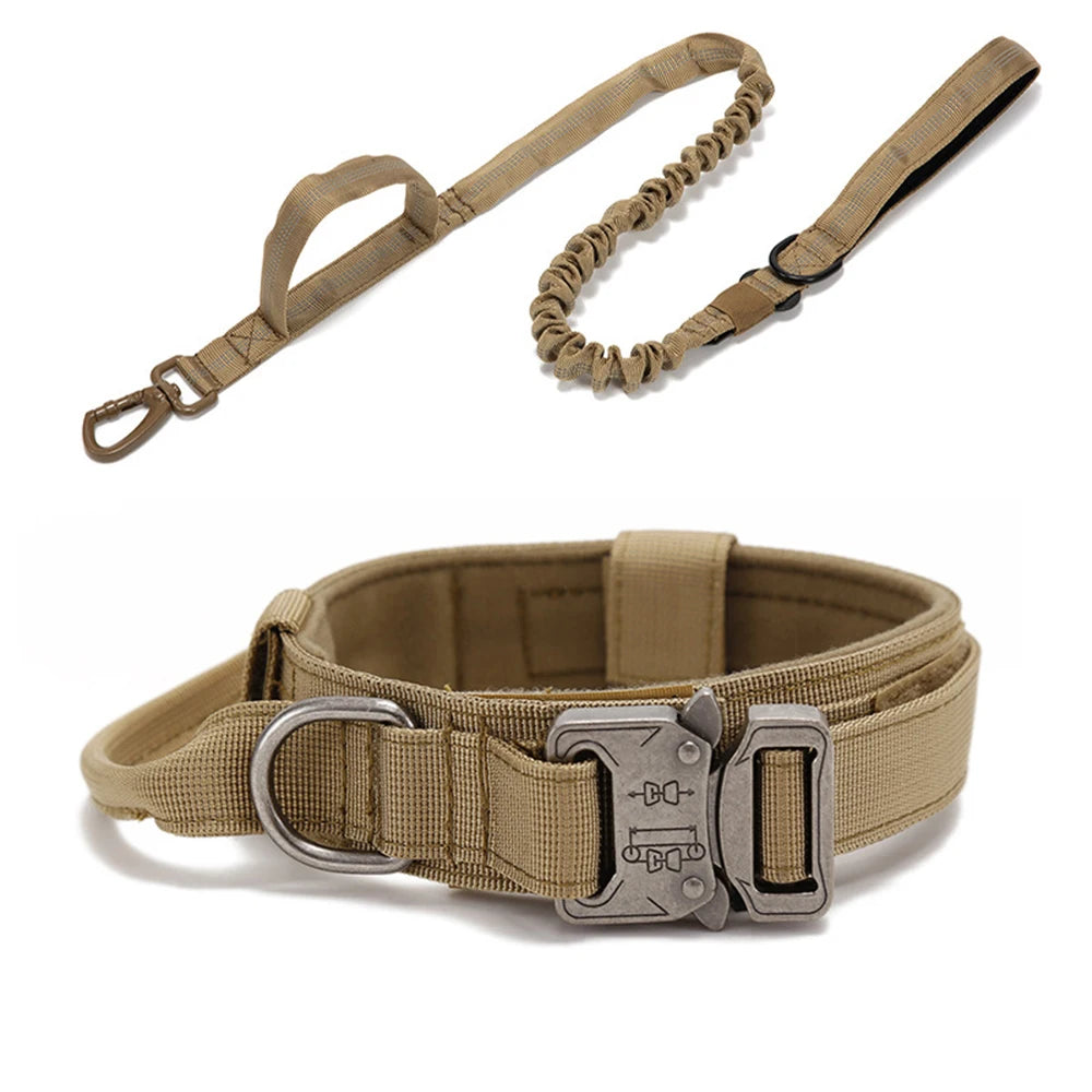 Durable Nylon Dog Collar & Leash Set – Reflective Tactical Training Collar with Padded Handle for Large Dogs