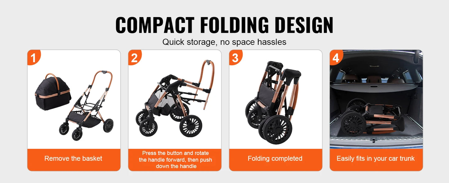 SucceBuy Foldable Pet Stroller – Detachable Carrier for Small & Medium Dogs up to 30kg