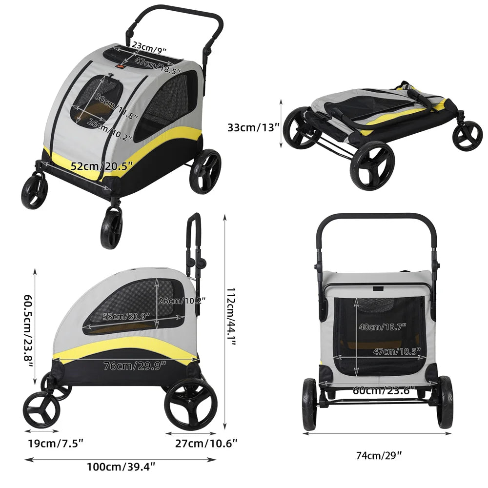 Premium 4-Wheel Dog Stroller – Foldable Pet Jogger Wagon for Small, Medium & Large Dogs