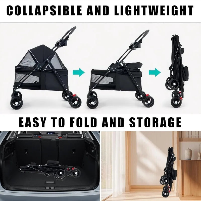 Lightweight Foldable Pet Stroller – Portable Dog & Cat Carrier for Outdoor Travel