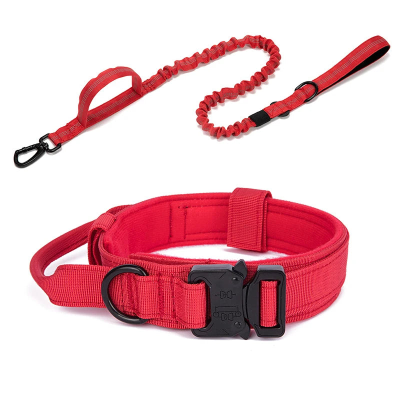 Durable Nylon Dog Collar & Leash Set – Reflective Tactical Training Collar with Padded Handle for Large Dogs