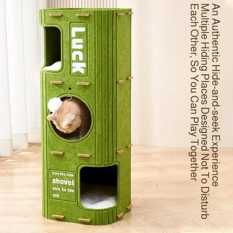 Eelhoe multi-layer indoor cat house with scratching board and enclosed nest