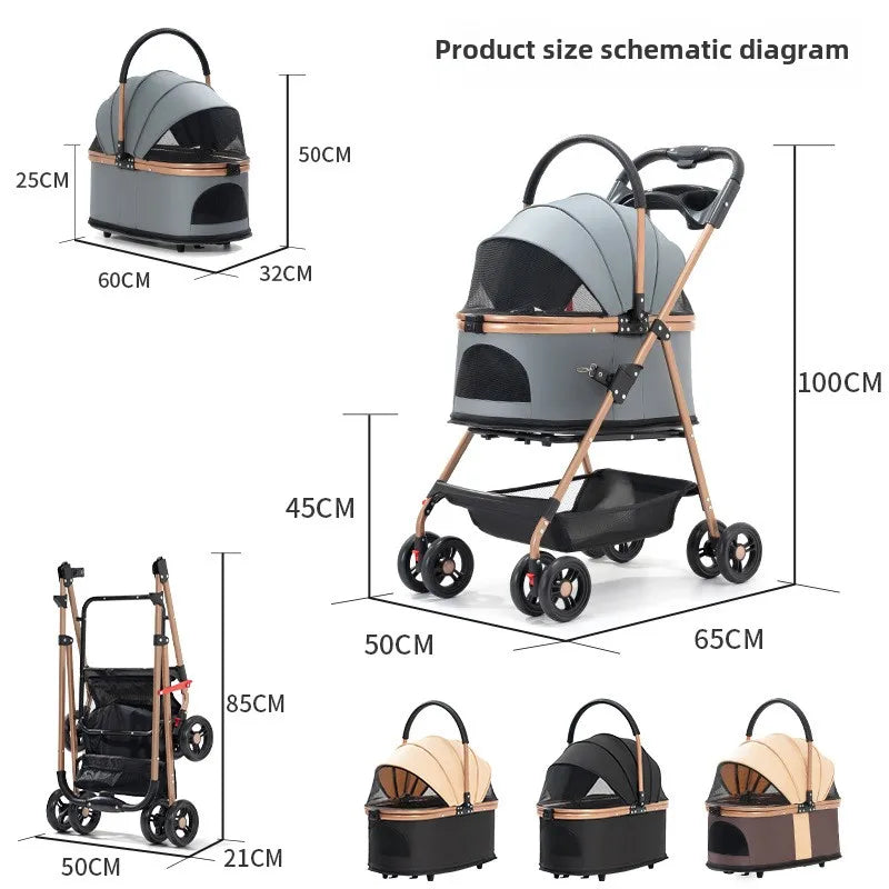 3-in-1 Folding Pet Stroller – Detachable Carrier & Travel Crate for Small & Medium Dogs, Cats (Up to 30 lbs)
