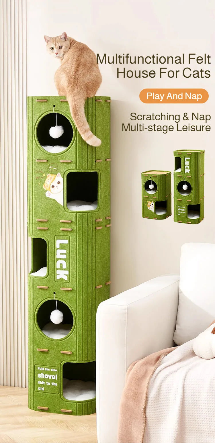 Eelhoe multi-layer indoor cat house with scratching board and enclosed nest