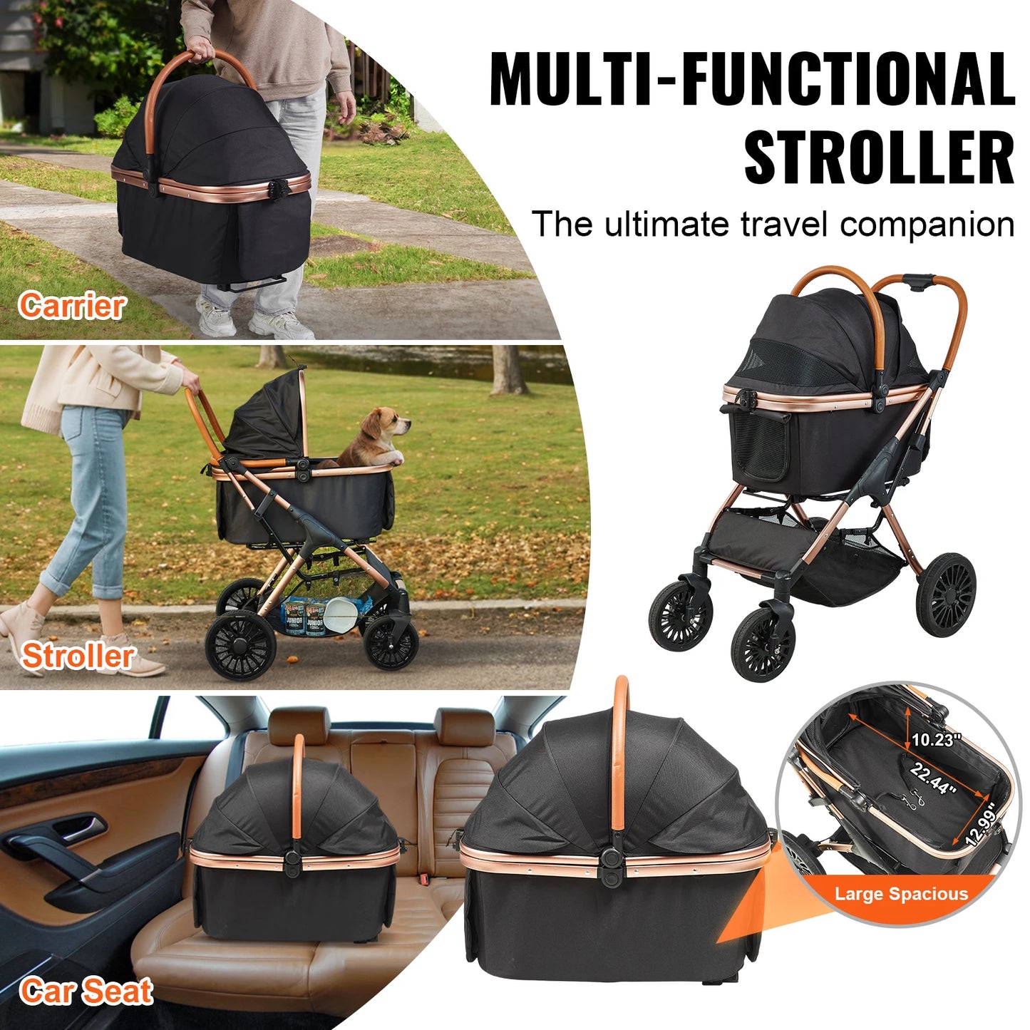 SucceBuy Foldable Pet Stroller – Detachable Carrier for Small & Medium Dogs up to 30kg