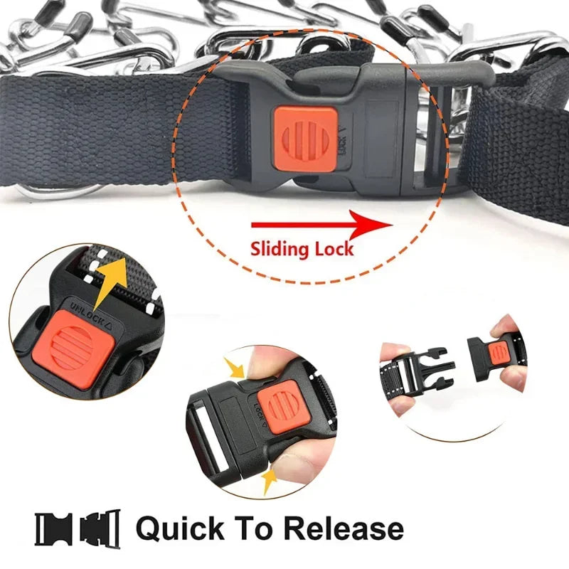 Dog Training Prong Collar with Quick Release Buckle & Protective Nylon Cover – Adjustable Metal Pinch Collar for Small, Medium & Large Dogs