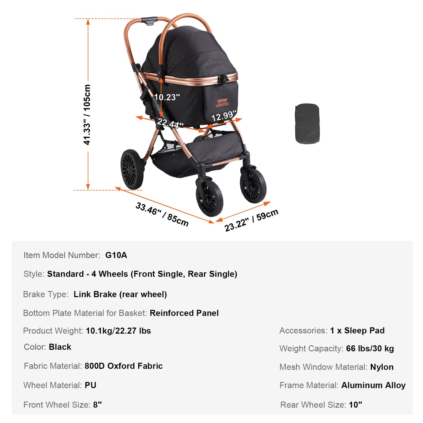 SucceBuy Foldable Pet Stroller – Detachable Carrier for Small & Medium Dogs up to 30kg
