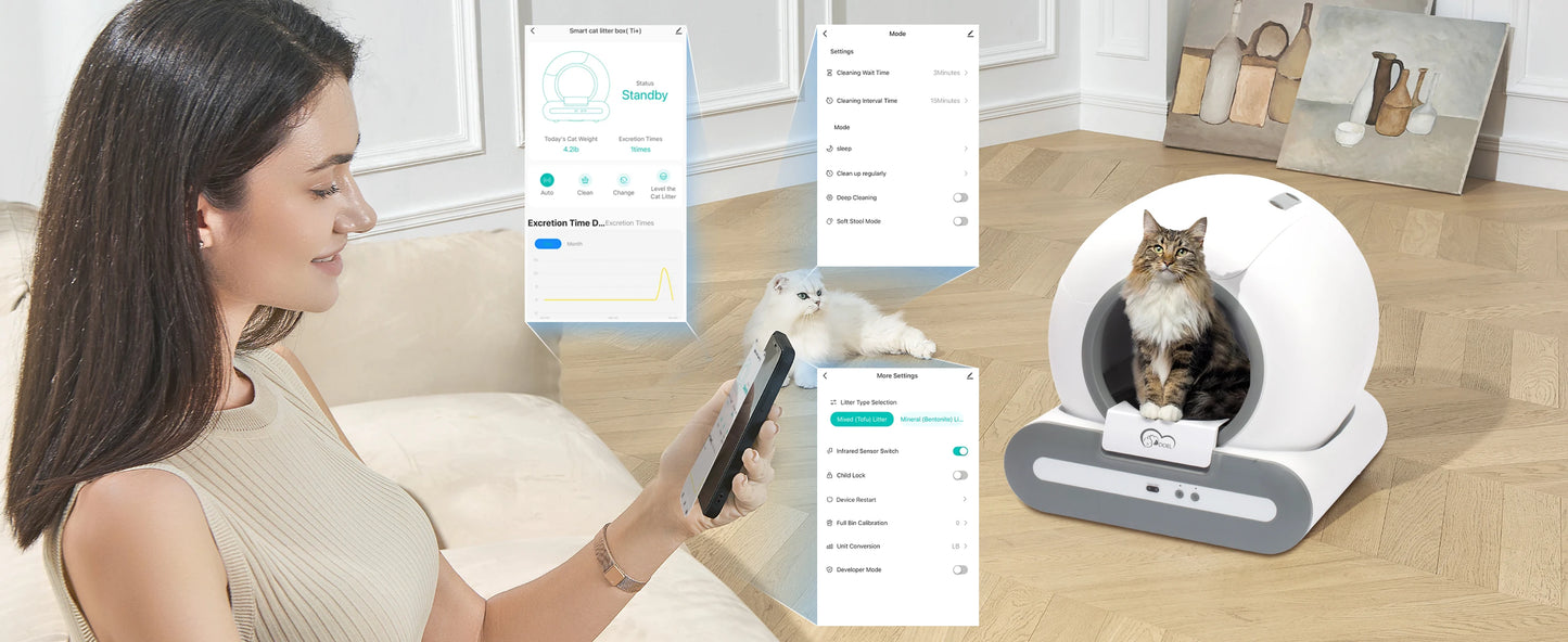 DOEL Smart Self-Cleaning Cat Litter Box with App Control for Multiple Cats