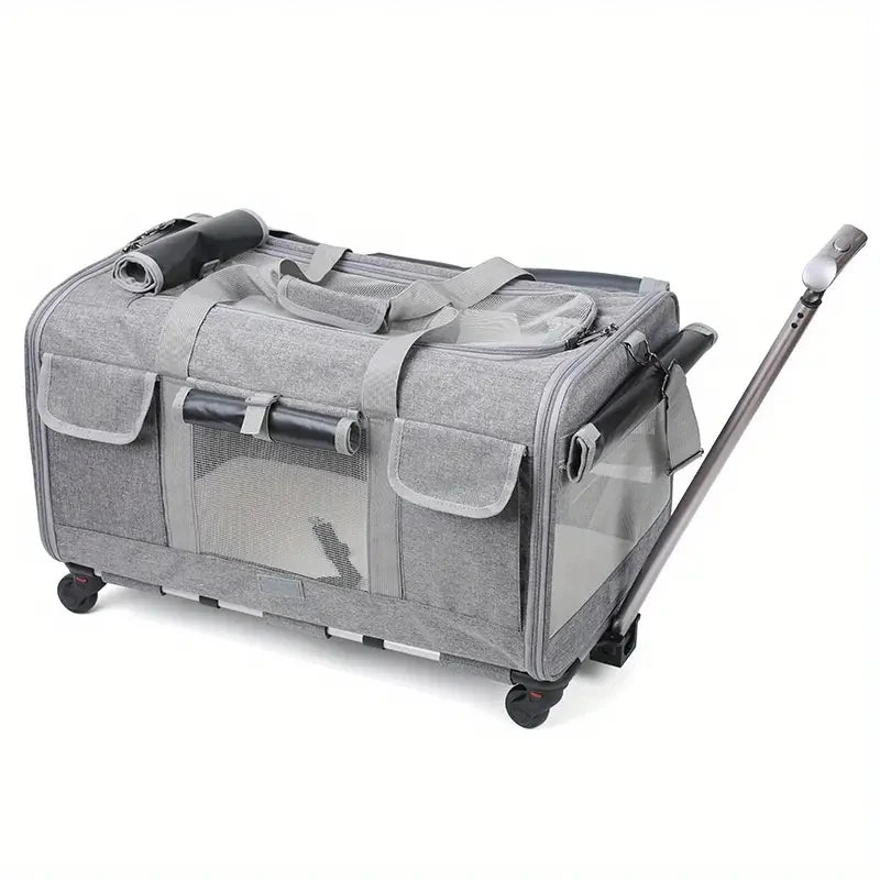 Extra Large Foldable Pet Trolley Case – Detachable Dog & Cat Travel Carrier Bag with Wheels