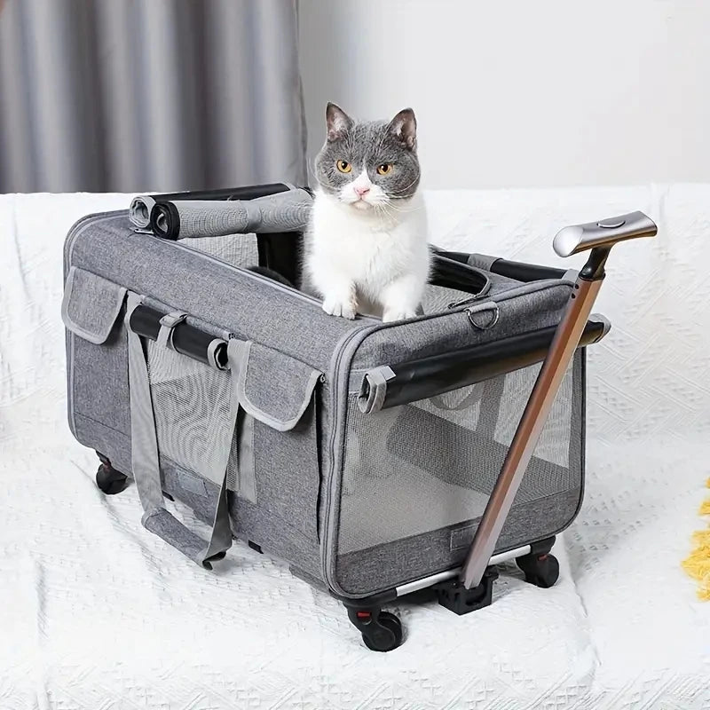 Extra Large Foldable Pet Trolley Case – Detachable Dog & Cat Travel Carrier Bag with Wheels