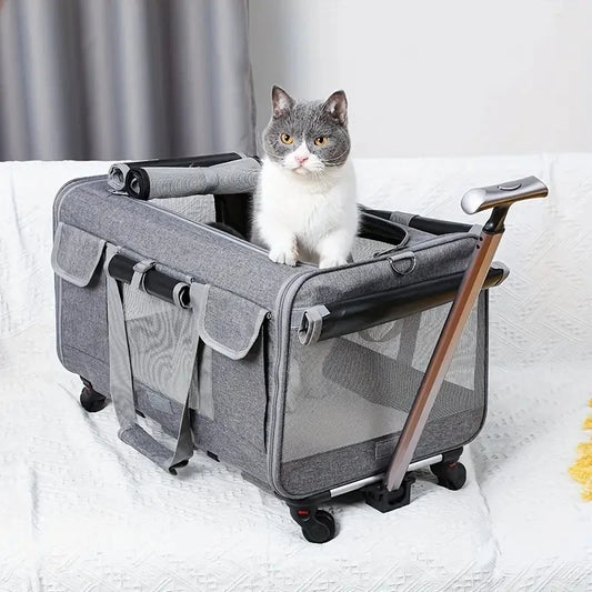Extra Large Foldable Pet Trolley Case – Detachable Dog & Cat Travel Carrier Bag with Wheels