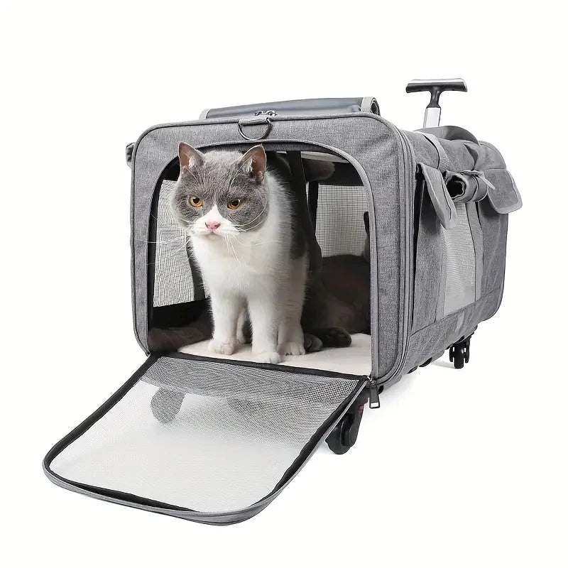 Extra Large Foldable Pet Trolley Case – Detachable Dog & Cat Travel Carrier Bag with Wheels