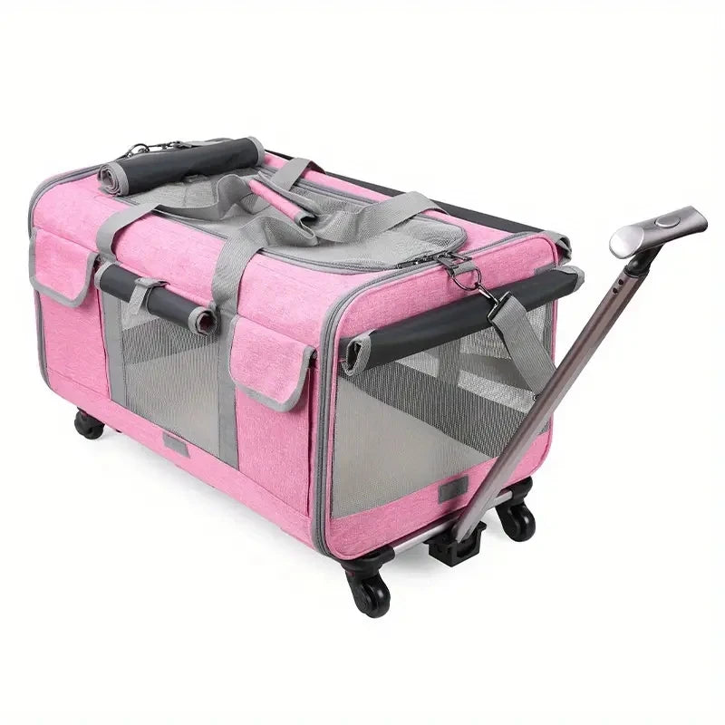 Extra Large Foldable Pet Trolley Case – Detachable Dog & Cat Travel Carrier Bag with Wheels