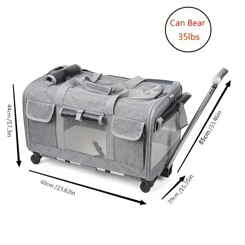 Extra Large Foldable Pet Trolley Case – Detachable Dog & Cat Travel Carrier Bag with Wheels