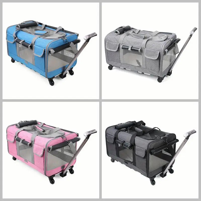 Extra Large Foldable Pet Trolley Case – Detachable Dog & Cat Travel Carrier Bag with Wheels