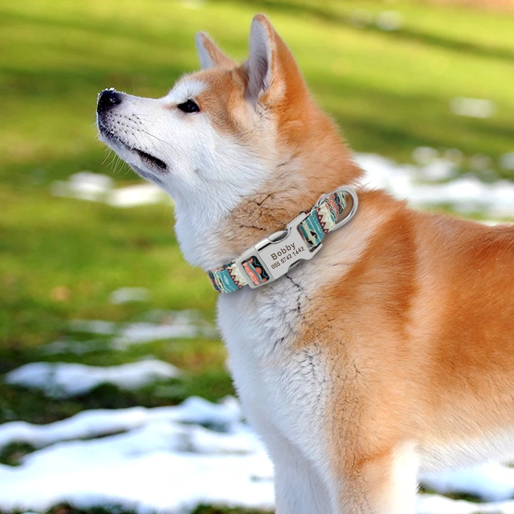Personalized Nylon Dog Collar – Custom Engraved ID Tag for Small, Medium & Large Dogs, Durable Adjustable Anti-Lost Collar