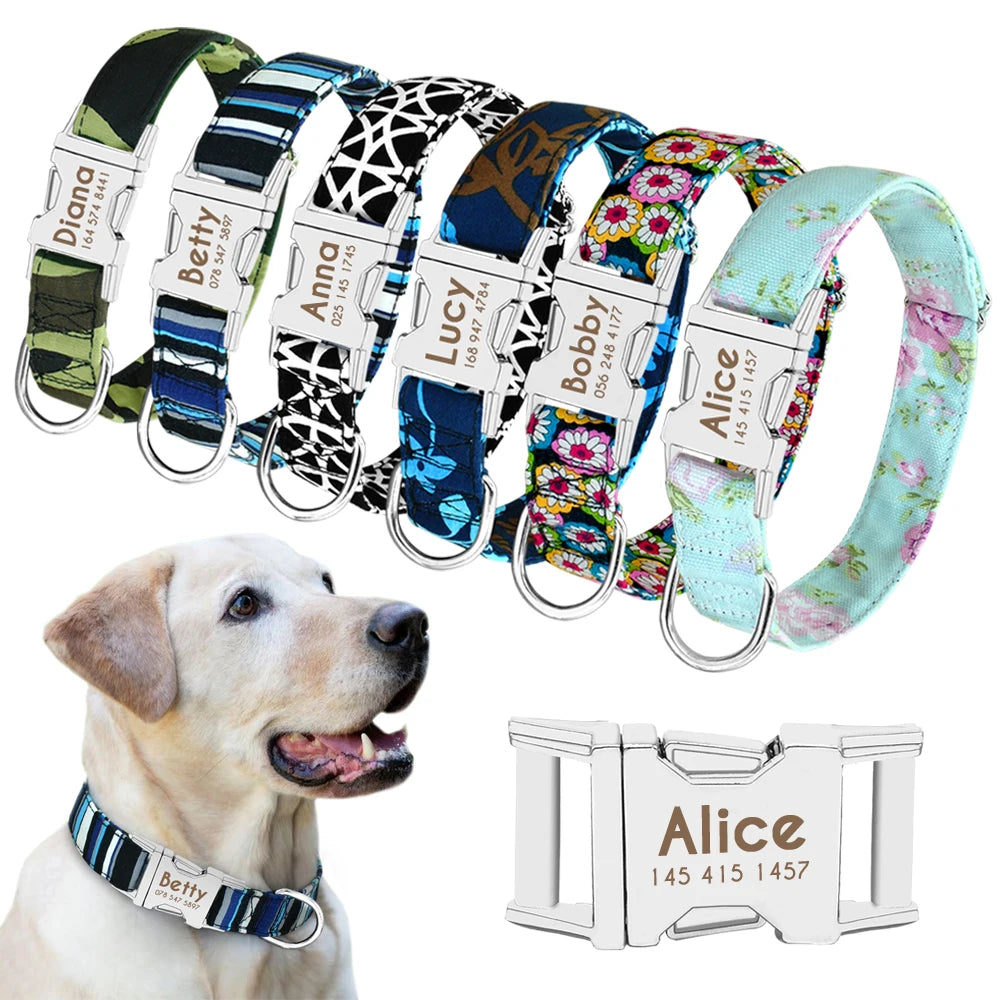 Personalized Nylon Dog Collar – Custom Engraved ID Tag for Small, Medium & Large Dogs, Durable Adjustable Anti-Lost Collar