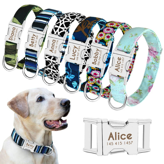 Personalized Nylon Dog Collar – Custom Engraved ID Tag for Small, Medium & Large Dogs, Durable Adjustable Anti-Lost Collar