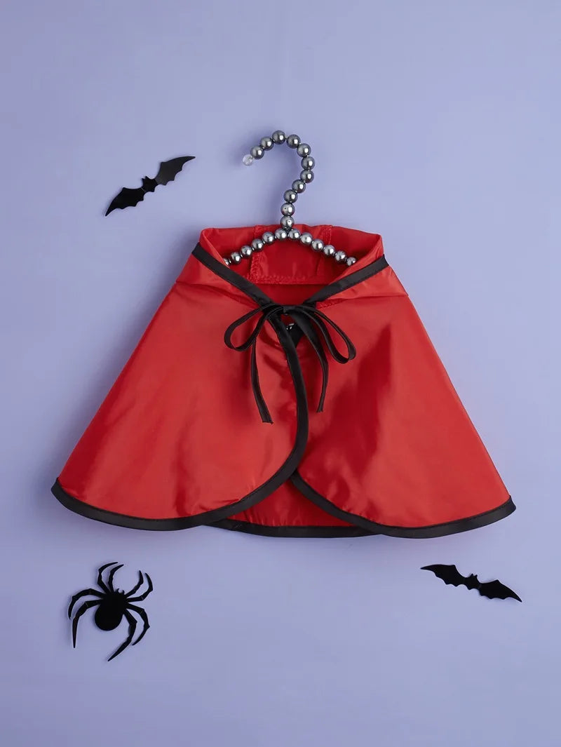 Funny Devil Horn Halloween Costume for Dogs – Red/Black/Orange Cloak with Bow Hat