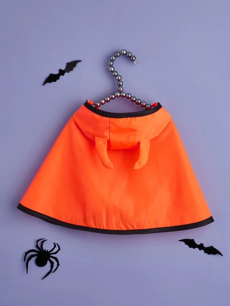Funny Devil Horn Halloween Costume for Dogs – Red/Black/Orange Cloak with Bow Hat