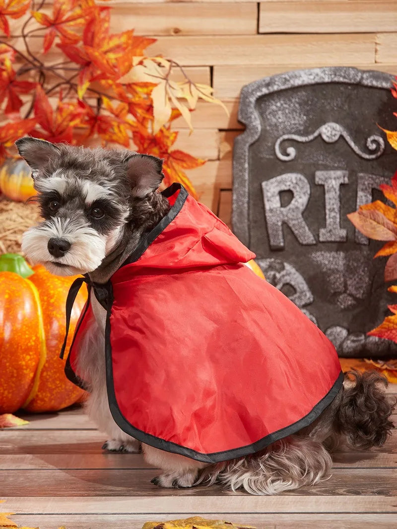 Funny Devil Horn Halloween Costume for Dogs – Red/Black/Orange Cloak with Bow Hat