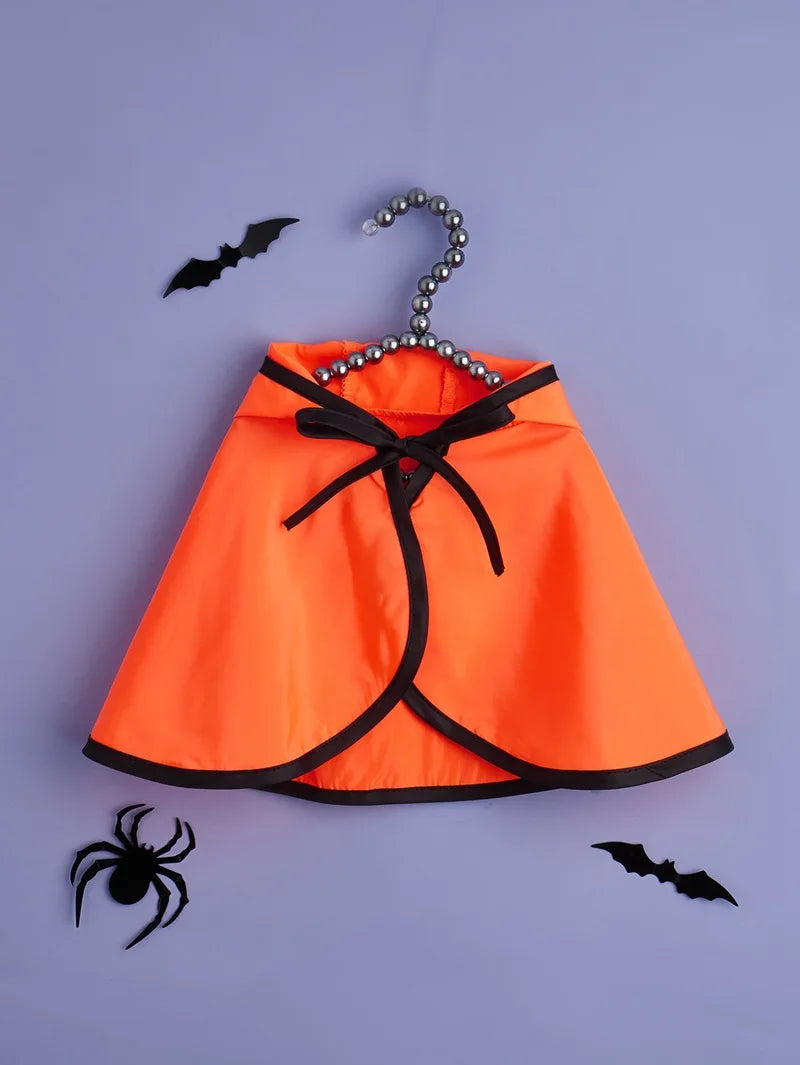 Funny Devil Horn Halloween Costume for Dogs – Red/Black/Orange Cloak with Bow Hat