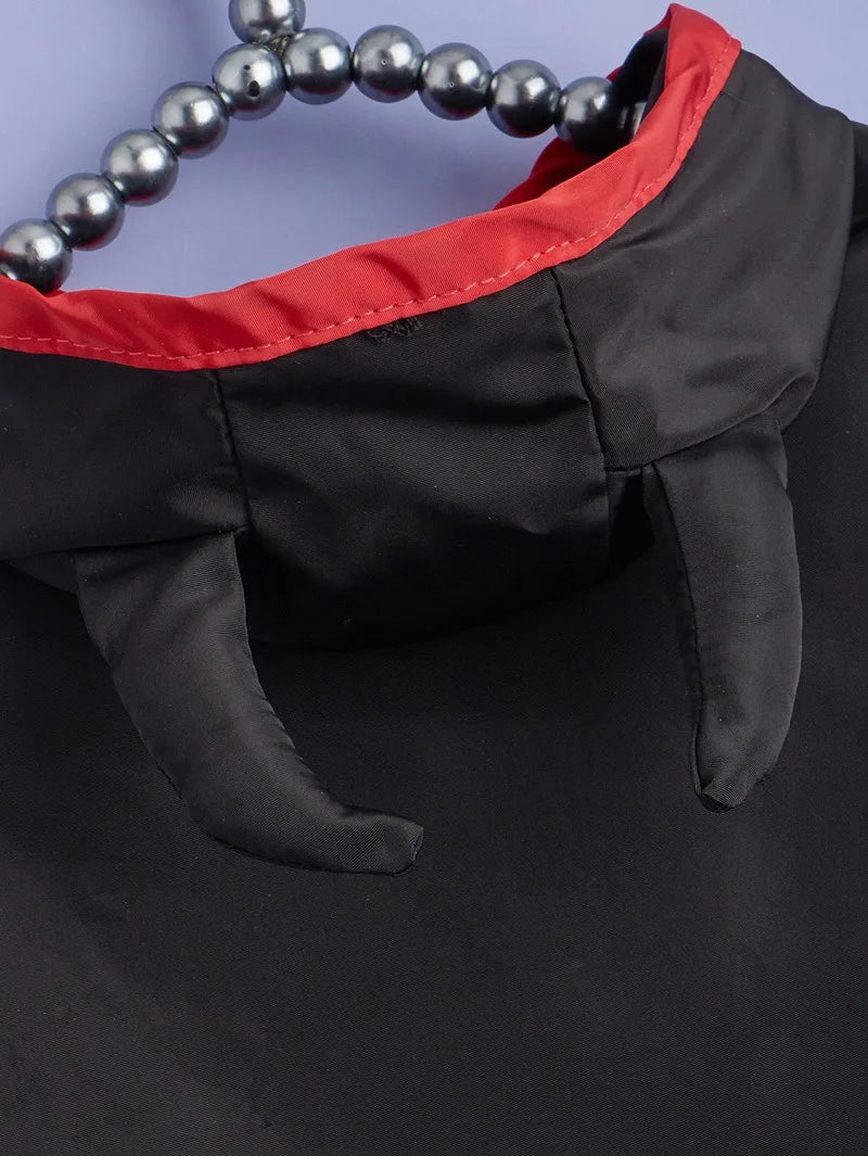 Funny Devil Horn Halloween Costume for Dogs – Red/Black/Orange Cloak with Bow Hat