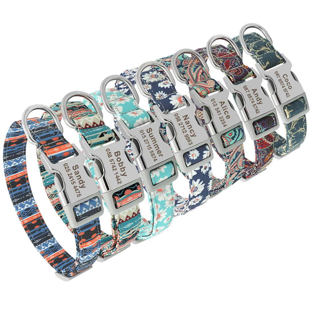Personalized Nylon Dog Collar – Custom Engraved ID Tag for Small, Medium & Large Dogs, Durable Adjustable Anti-Lost Collar