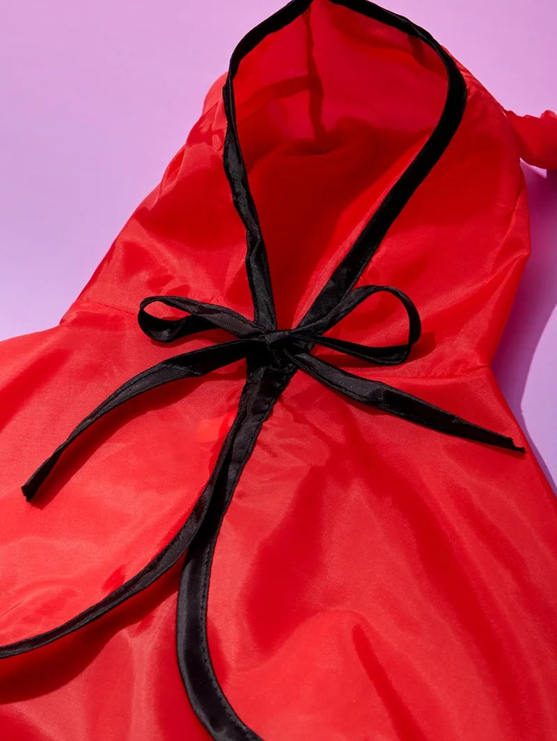 Funny Devil Horn Halloween Costume for Dogs – Red/Black/Orange Cloak with Bow Hat