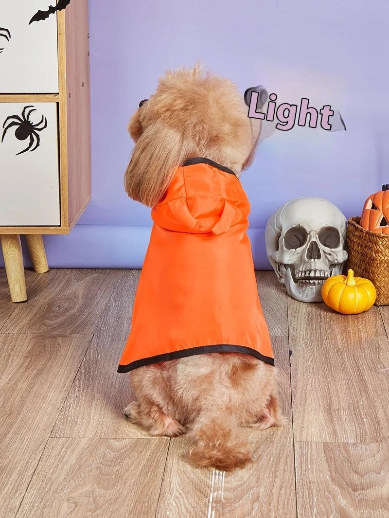 Funny Devil Horn Halloween Costume for Dogs – Red/Black/Orange Cloak with Bow Hat