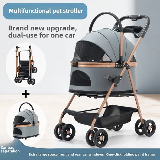 3-in-1 Folding Pet Stroller – Detachable Carrier & Travel Crate for Small & Medium Dogs, Cats (Up to 30 lbs)