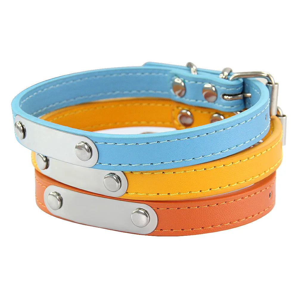 Personalized PU Leather Dog Collar – Custom Engraved ID Anti-Lost Collar for Small, Medium & Large Dogs and Cats (Pink)