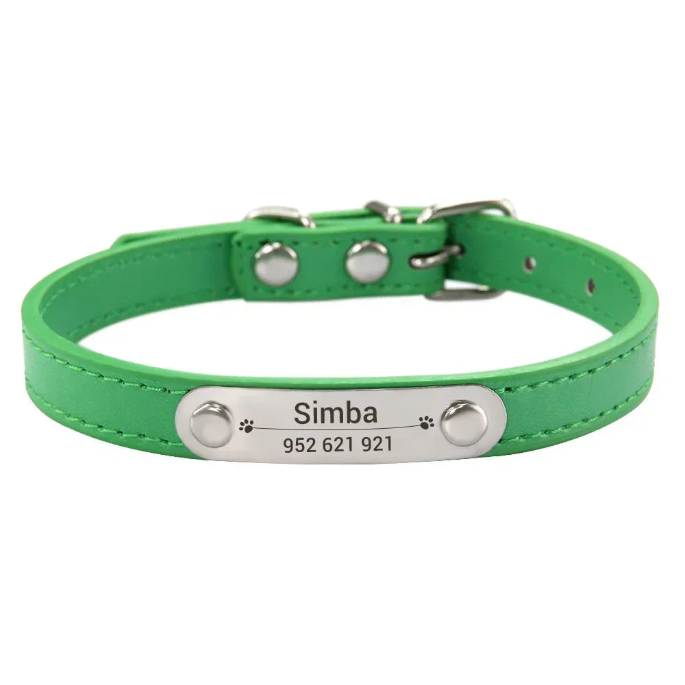 Personalized PU Leather Dog Collar – Custom Engraved ID Anti-Lost Collar for Small, Medium & Large Dogs and Cats (Pink)