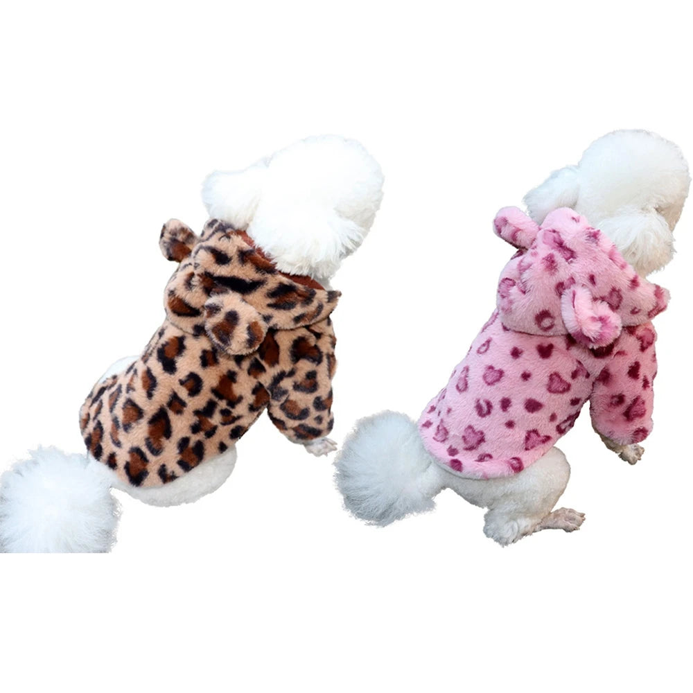 Winter Warm Fleece Dog Hoodie | Leopard Print Coat for Small Dogs – French Bulldog, Chihuahua, Yorkie